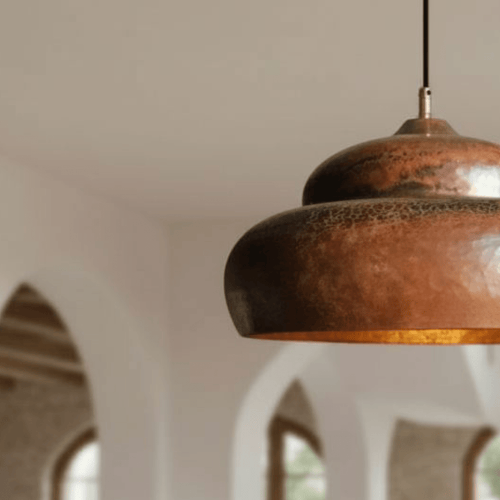 Handcrafted Solid Copper Dome Pendant Light – Hammered Rustic Ceiling Lamp