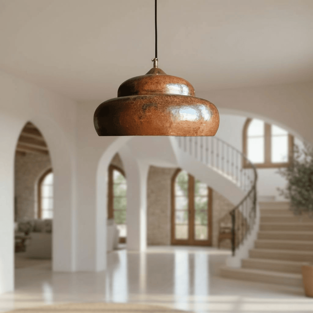 Handcrafted Solid Copper Dome Pendant Light – Hammered Rustic Ceiling Lamp
