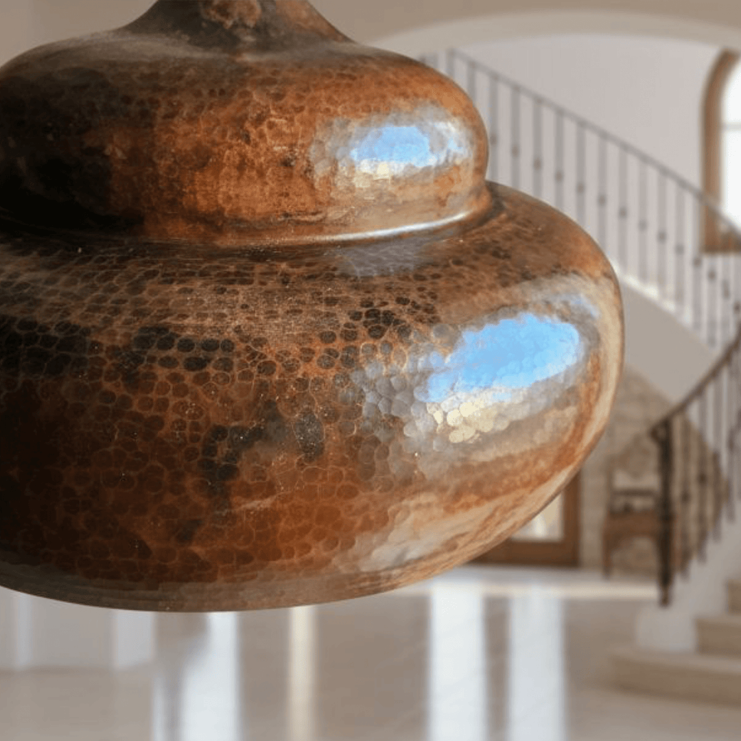 Handcrafted Solid Copper Dome Pendant Light – Hammered Rustic Ceiling Lamp