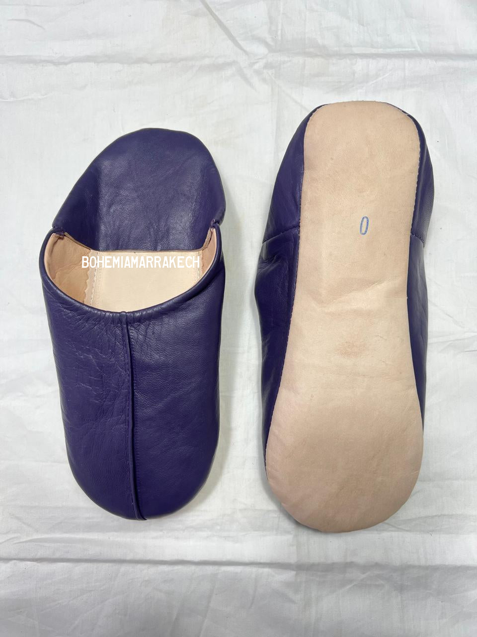 Minimal purple leather Moroccan babouche slippers handmade