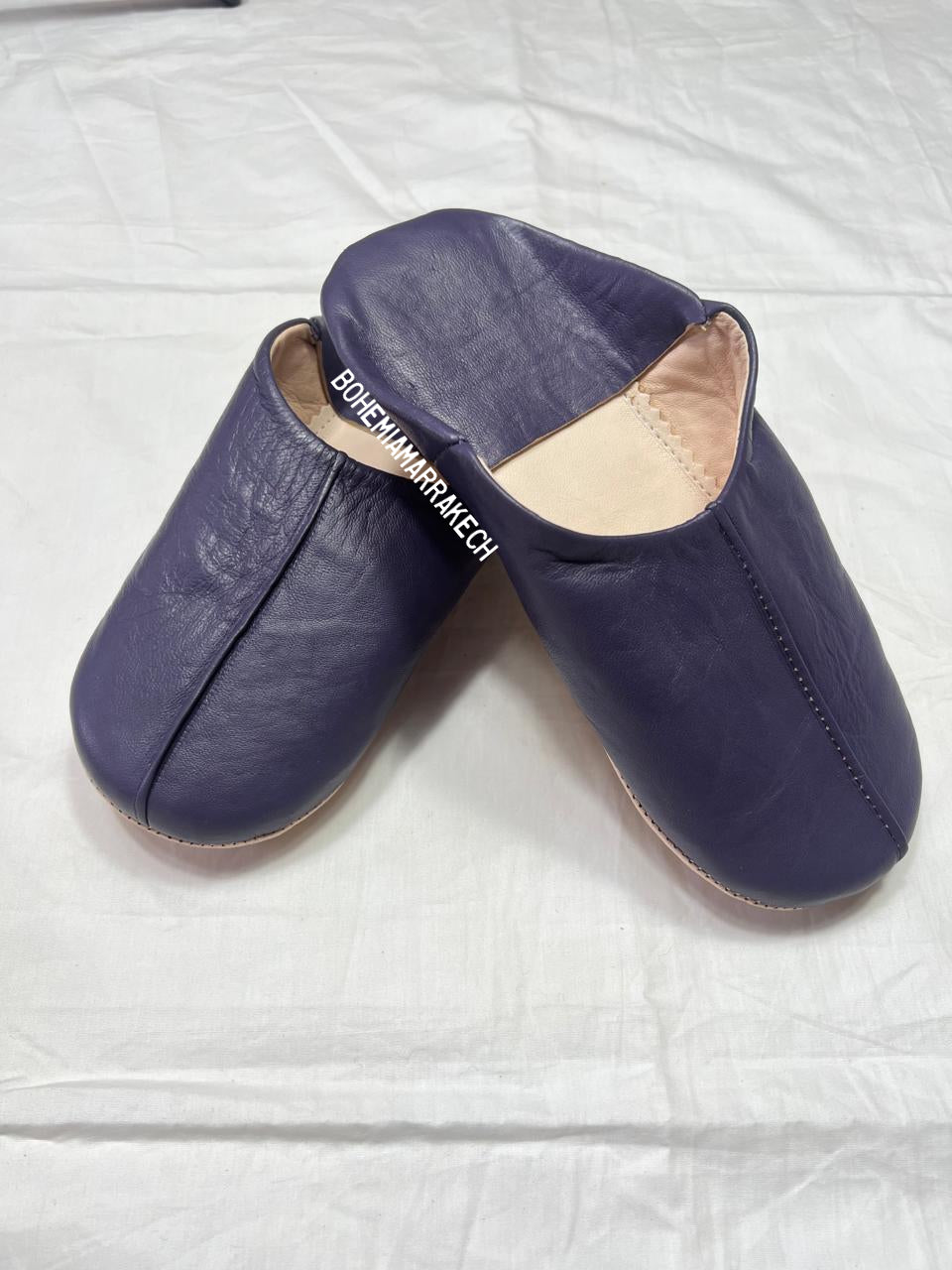 Minimal purple leather Moroccan babouche slippers handmade