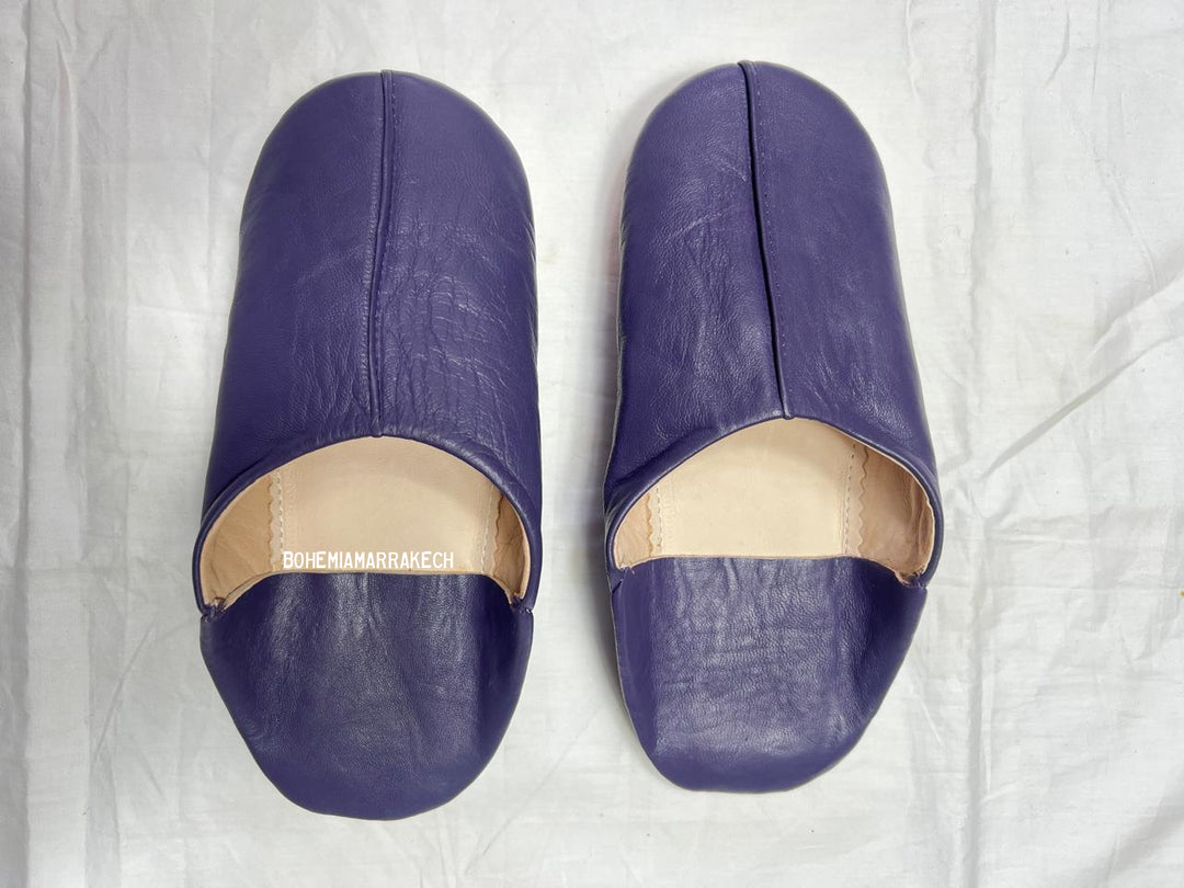 Minimal purple leather Moroccan babouche slippers handmade