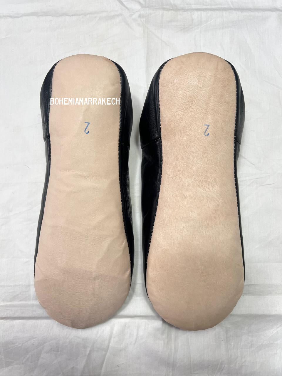 Minimal black Moroccan leather babouche slippers handmade