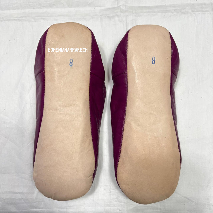 Handmade magenta Moroccan leather babouche slippers with flat sole