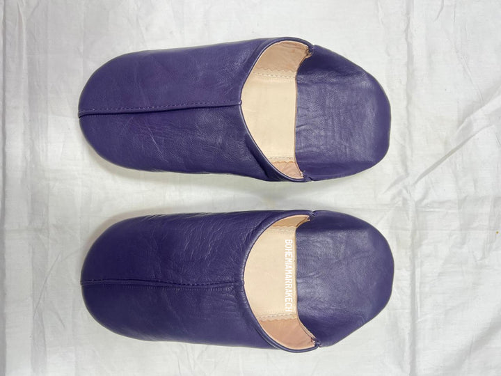 Minimal purple leather Moroccan babouche slippers handmade