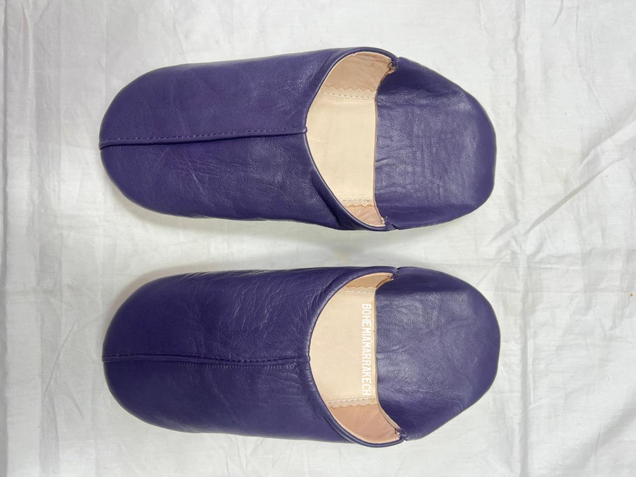 Minimal purple leather Moroccan babouche slippers handmade