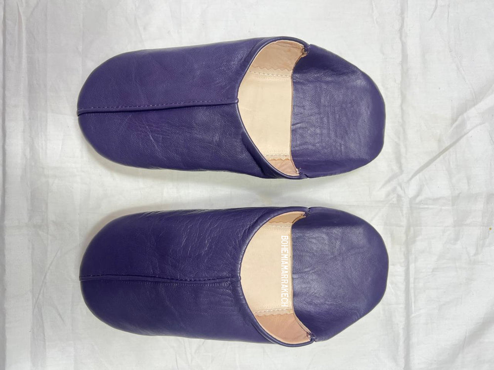 Minimal purple leather Moroccan babouche slippers handmade
