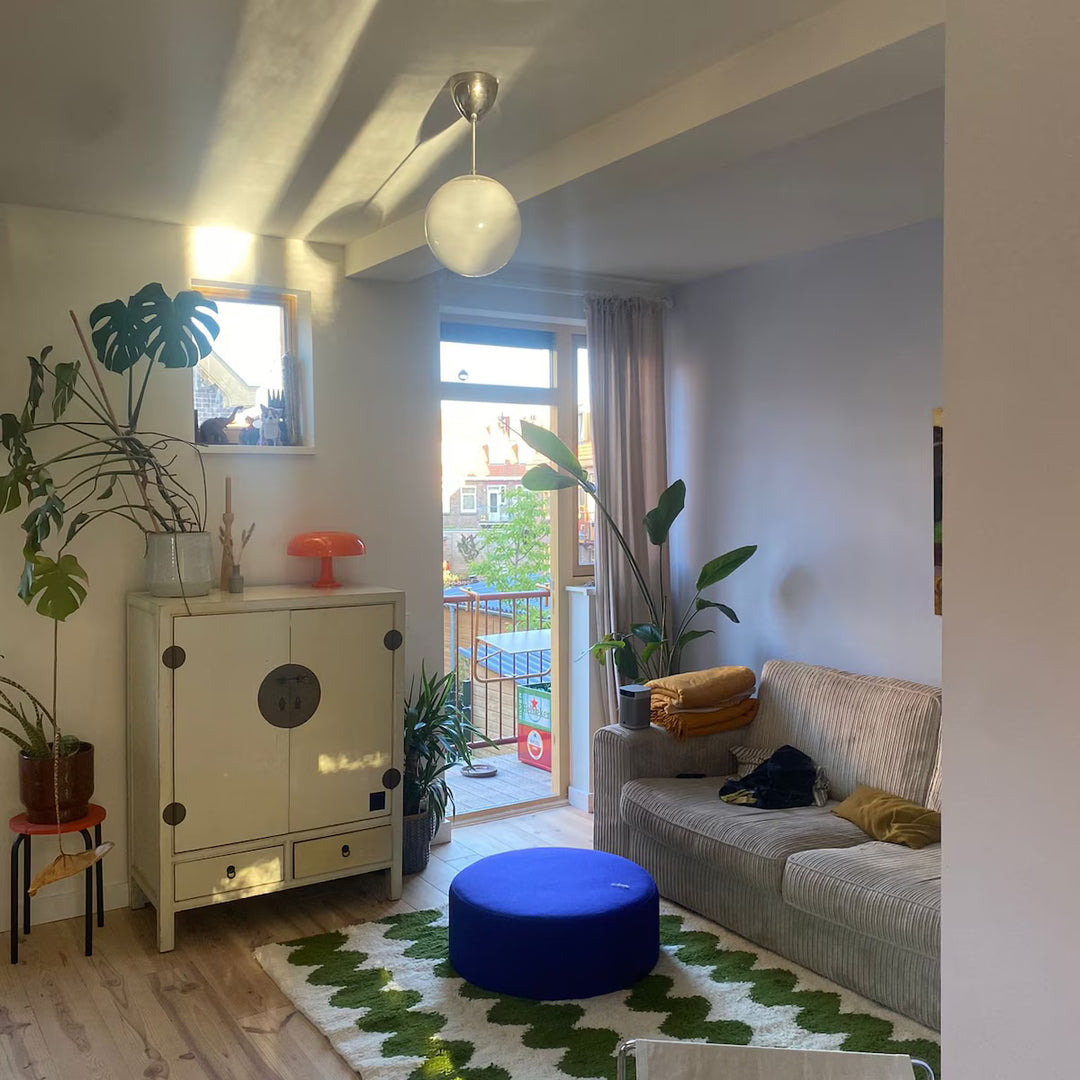 Green & White Moroccan Wool Rug – Wavy Berber Design