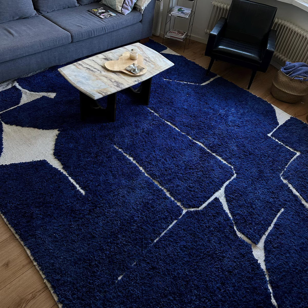 Blue Moroccan Rug – Handmade Wool Beni Mrirt Carpet