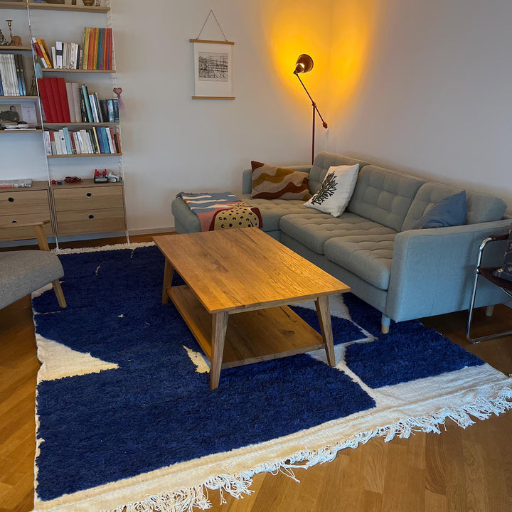 Blue Moroccan Rug – Handmade Wool Beni Mrirt Carpet