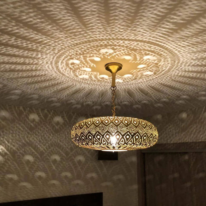 Long Teardrop Moroccan Brass Pendant Light – Handcrafted Perforated Ceiling Lamp