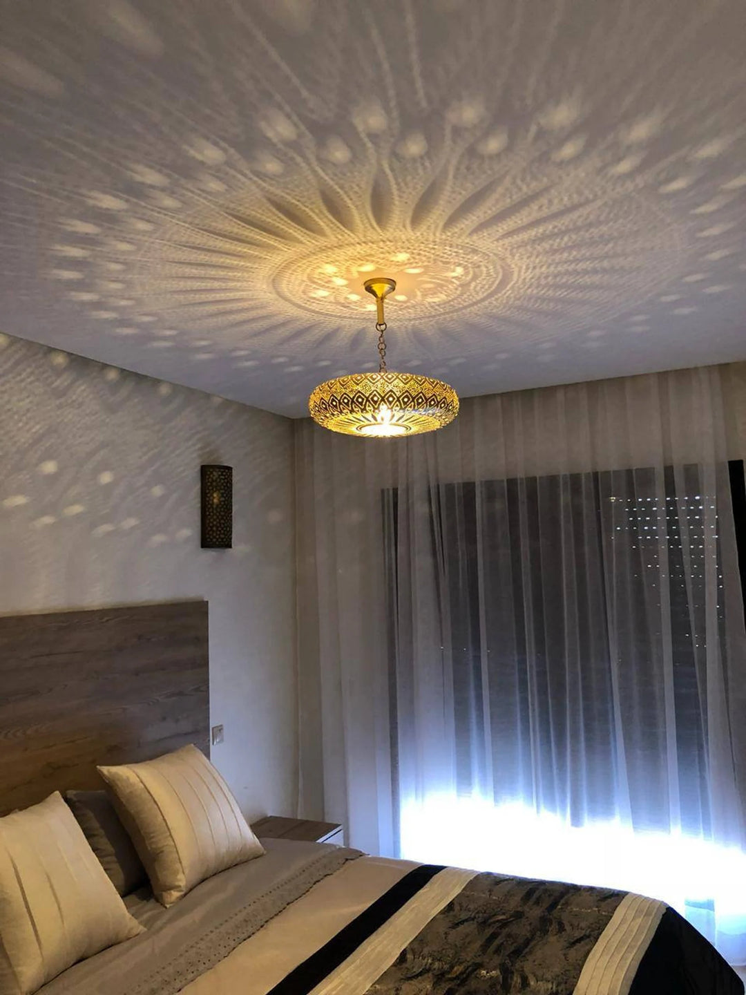 Long Teardrop Moroccan Brass Pendant Light – Handcrafted Perforated Ceiling Lamp