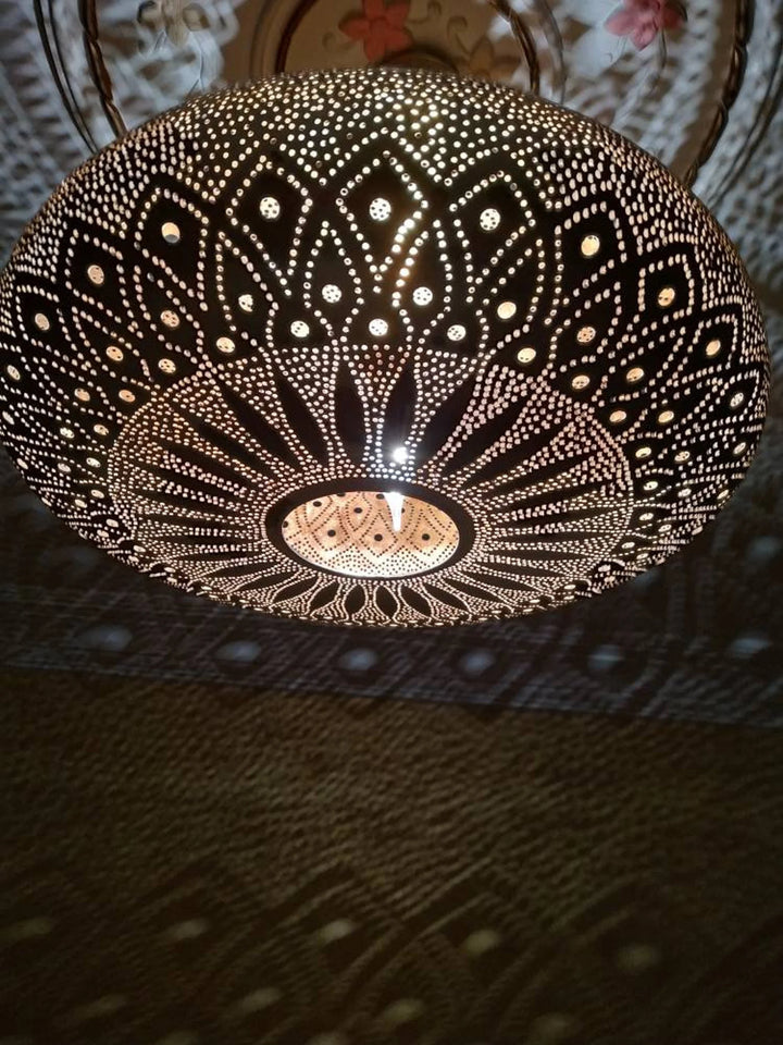 Long Teardrop Moroccan Brass Pendant Light – Handcrafted Perforated Ceiling Lamp