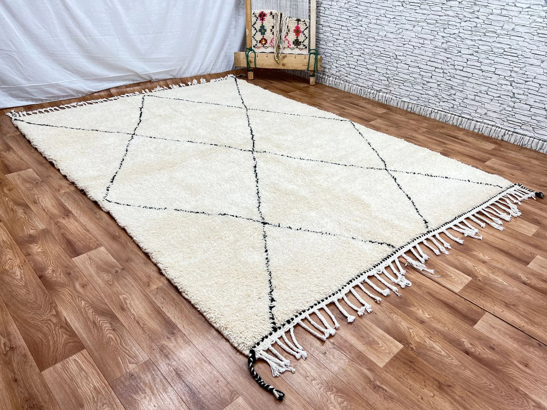 Custom White & Black Moroccan Wool Rug – Handmade