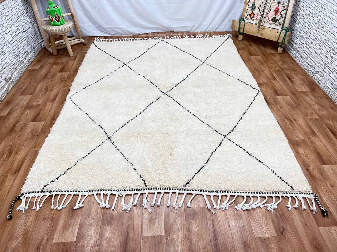Custom White & Black Moroccan Wool Rug – Handmade