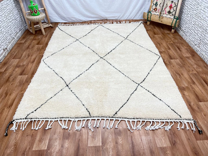 Custom White & Black Moroccan Wool Rug – Handmade
