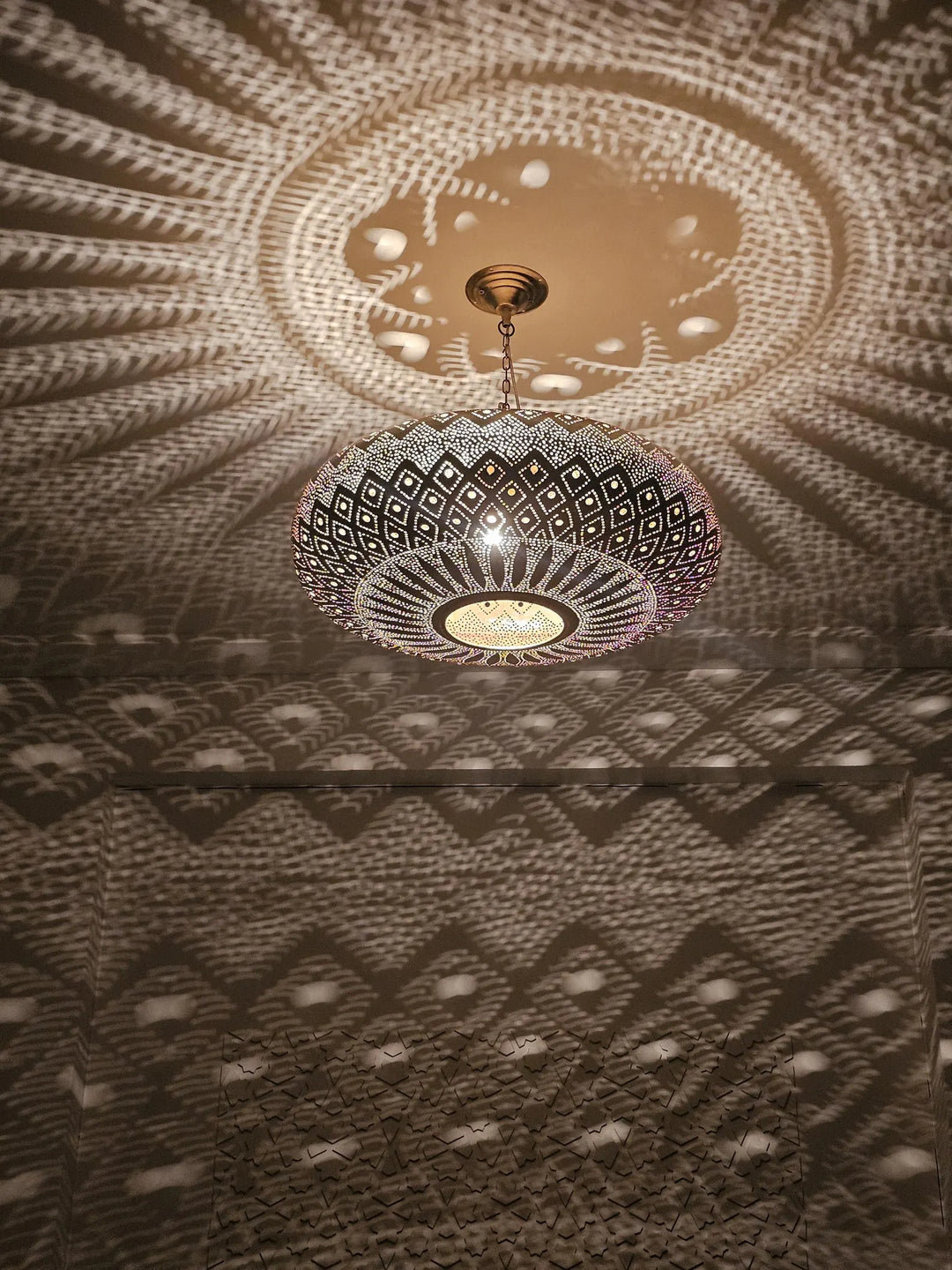 Handmade Moroccan Brass Pendant Light – Perforated Teardrop Lamp