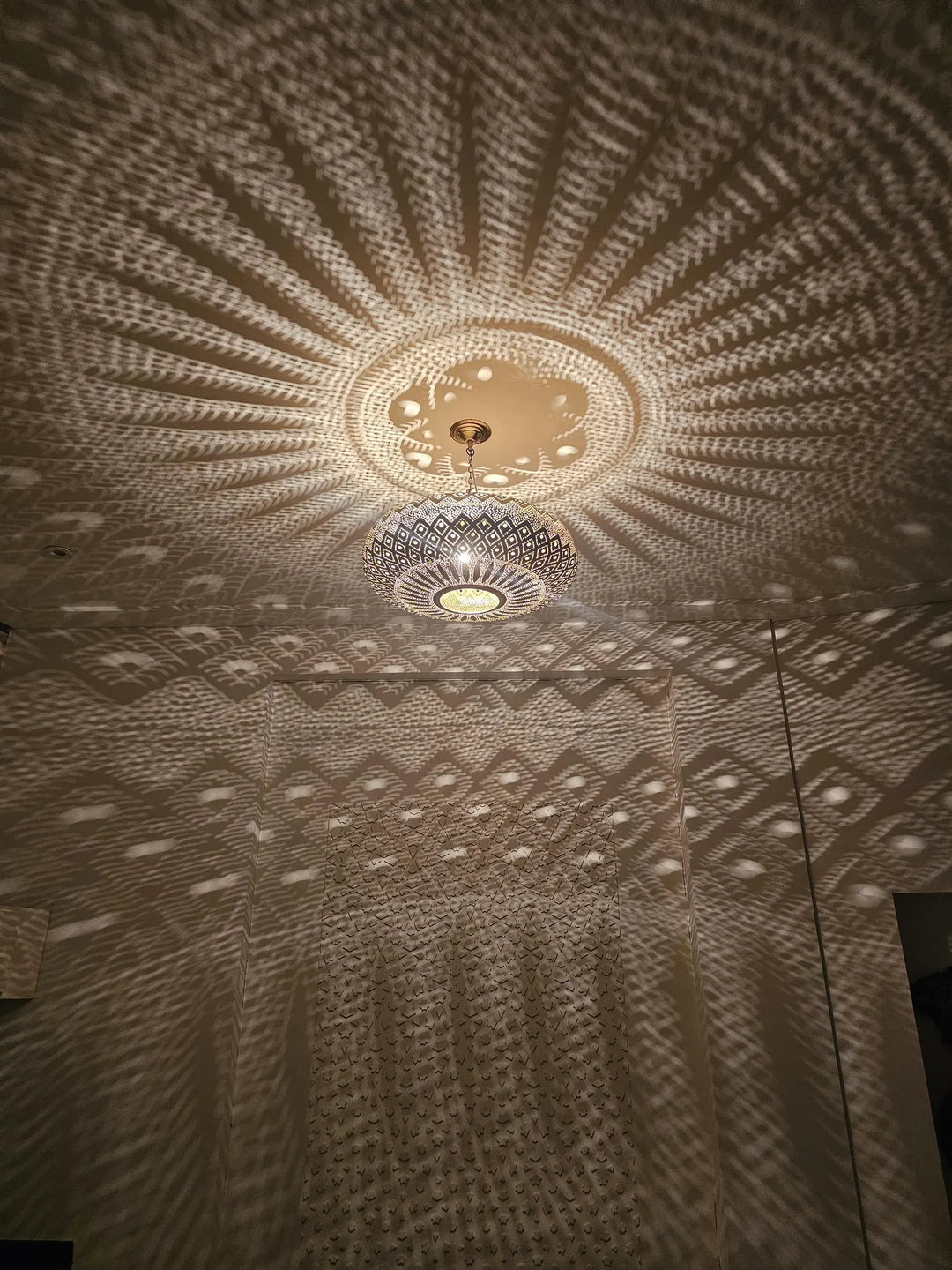 Handmade Moroccan Brass Pendant Light – Perforated Teardrop Lamp
