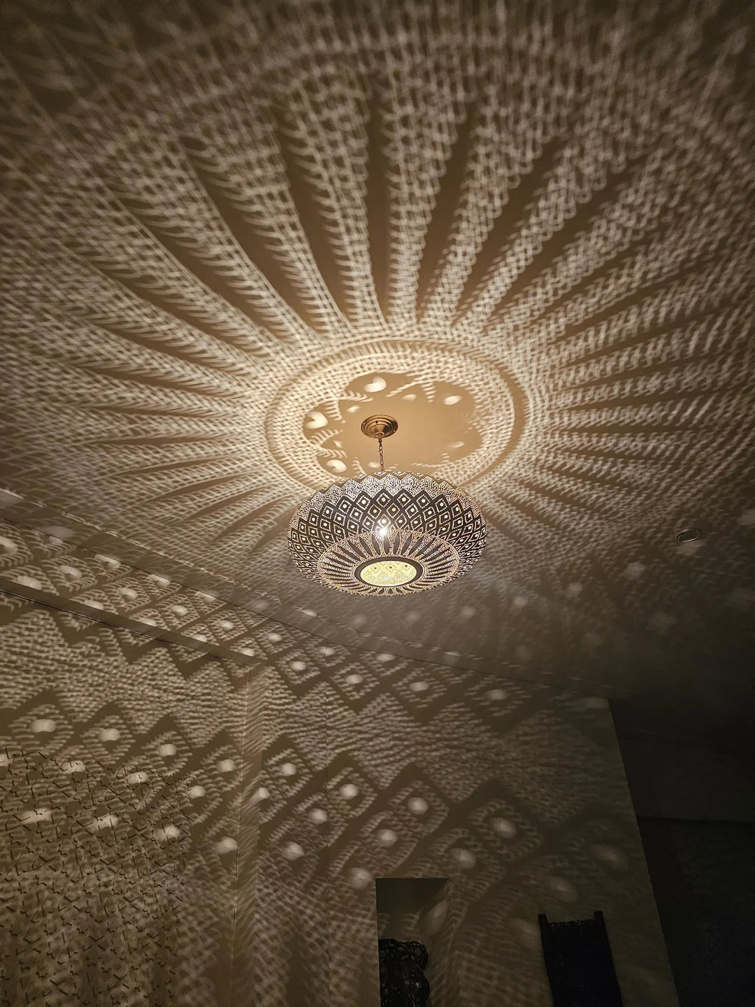 Handmade Moroccan Brass Pendant Light – Perforated Teardrop Lamp