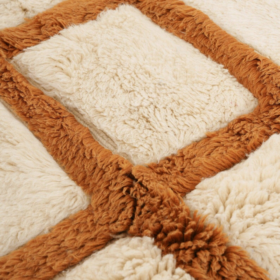 Custom Brown & Cream Moroccan Wool Rug – Grid Design