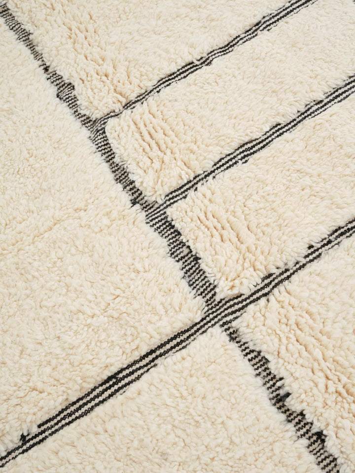 Custom Cream Moroccan Rug – Handmade Black Line