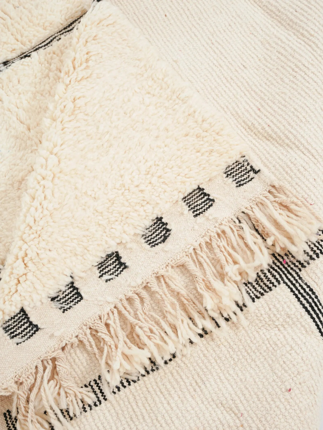 Custom Cream Moroccan Rug – Handmade Black Line