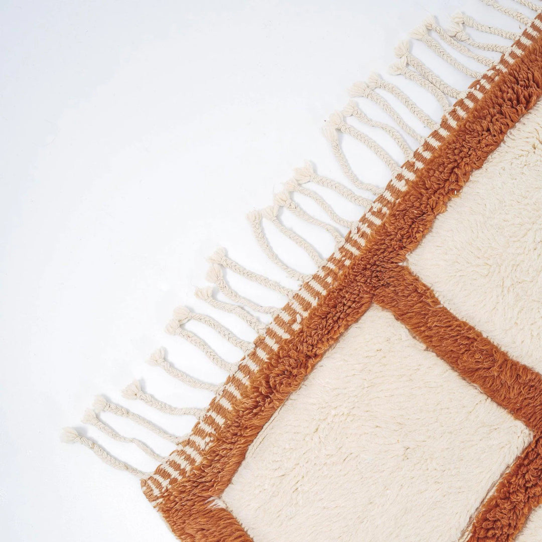Custom Brown & Cream Moroccan Wool Rug – Grid Design