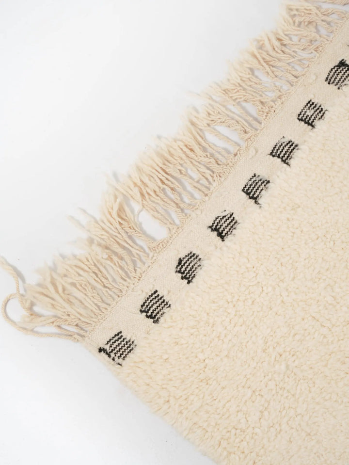 Custom Cream Moroccan Rug – Handmade Black Line