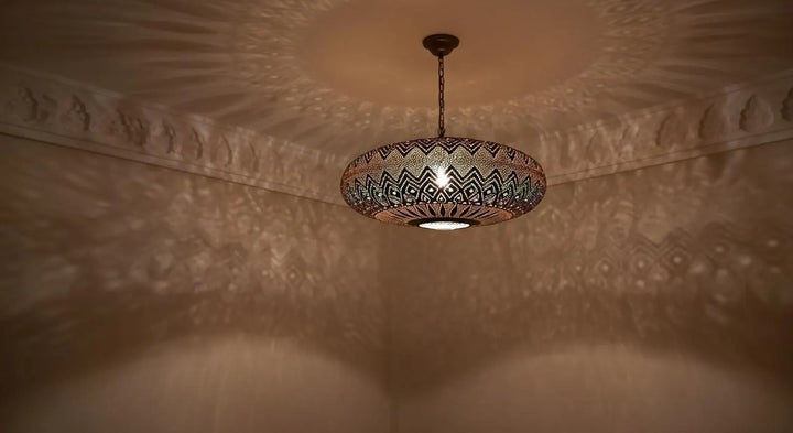 Handmade Moroccan Brass Pendant Light – Intricate Pierced Ceiling Lamp