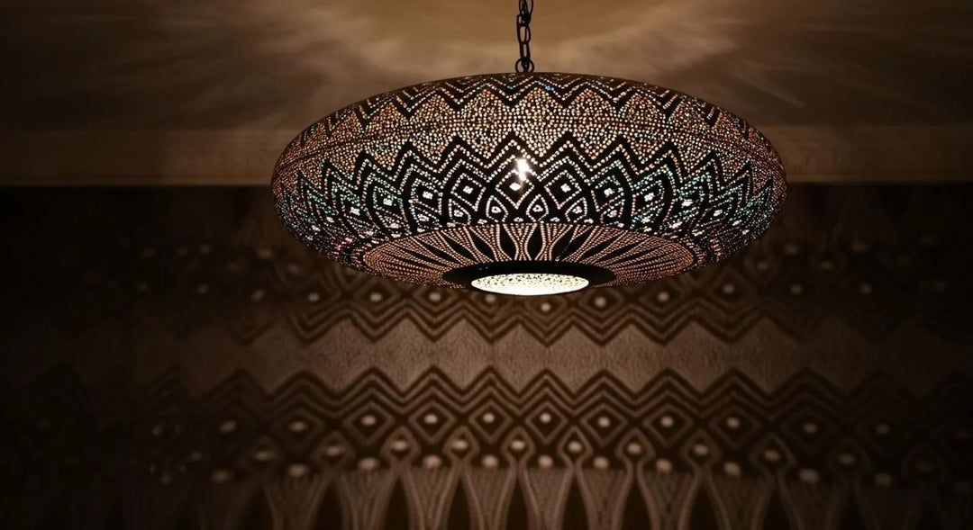 Handmade Moroccan Brass Pendant Light – Intricate Pierced Ceiling Lamp