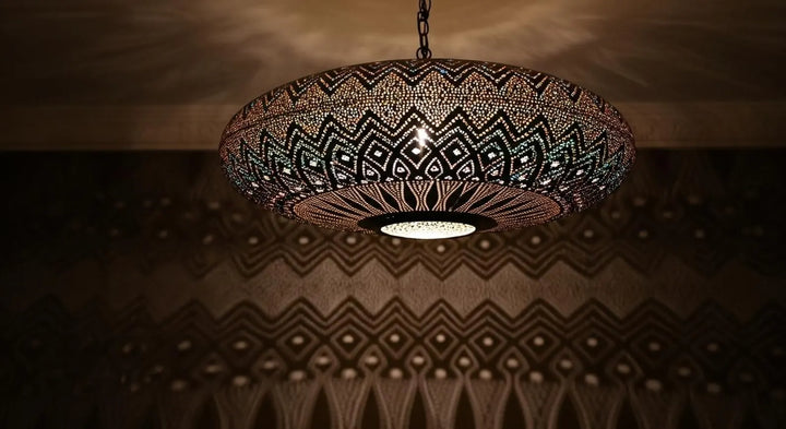 Handmade Moroccan Brass Pendant Light – Intricate Pierced Ceiling Lamp