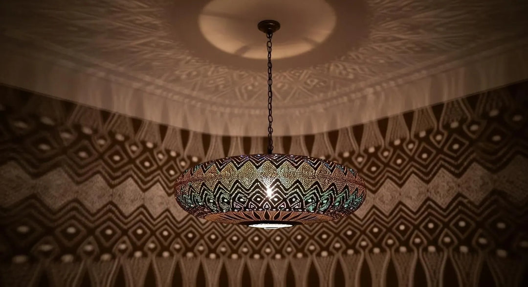 Handmade Moroccan Brass Pendant Light – Intricate Pierced Ceiling Lamp