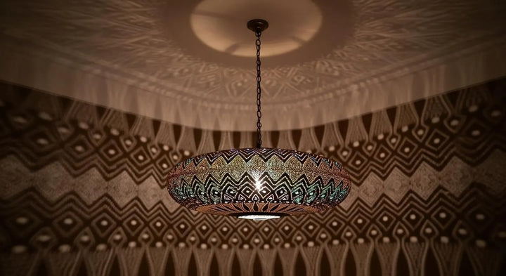 Handmade Moroccan Brass Pendant Light – Intricate Pierced Ceiling Lamp