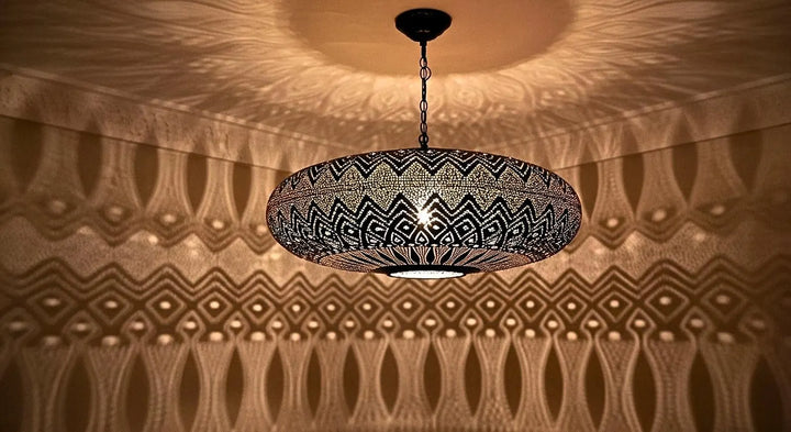 Handmade Moroccan Brass Pendant Light – Intricate Pierced Ceiling Lamp