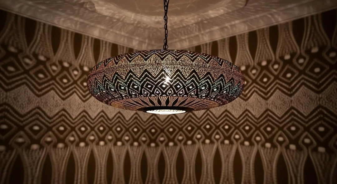 Handmade Moroccan Brass Pendant Light – Intricate Pierced Ceiling Lamp