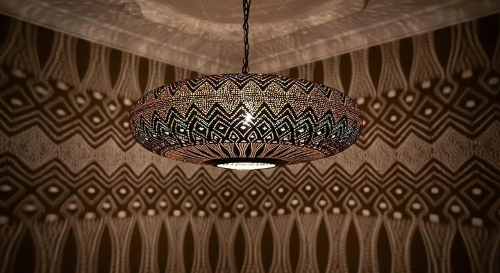Handmade Moroccan Brass Pendant Light – Intricate Pierced Ceiling Lamp