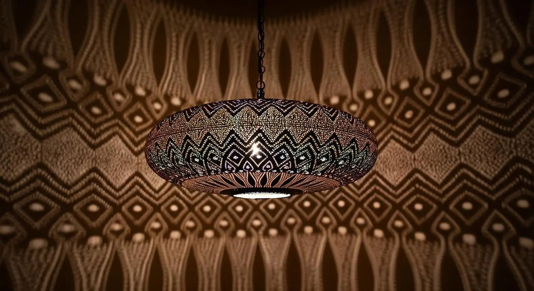 Handmade Moroccan Brass Pendant Light – Intricate Pierced Ceiling Lamp