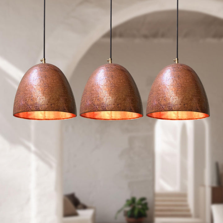 Handmade Hammered Copper Pendant Light – Rustic Moroccan Dome Ceiling Lamp