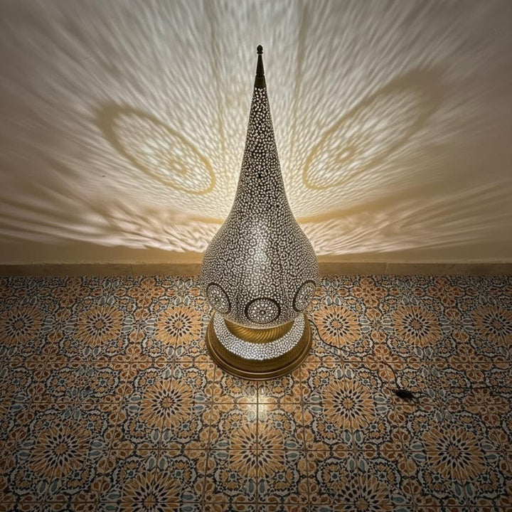 Handmade Moroccan Brass Table Lamp – Intricately Pierced Artisan Light