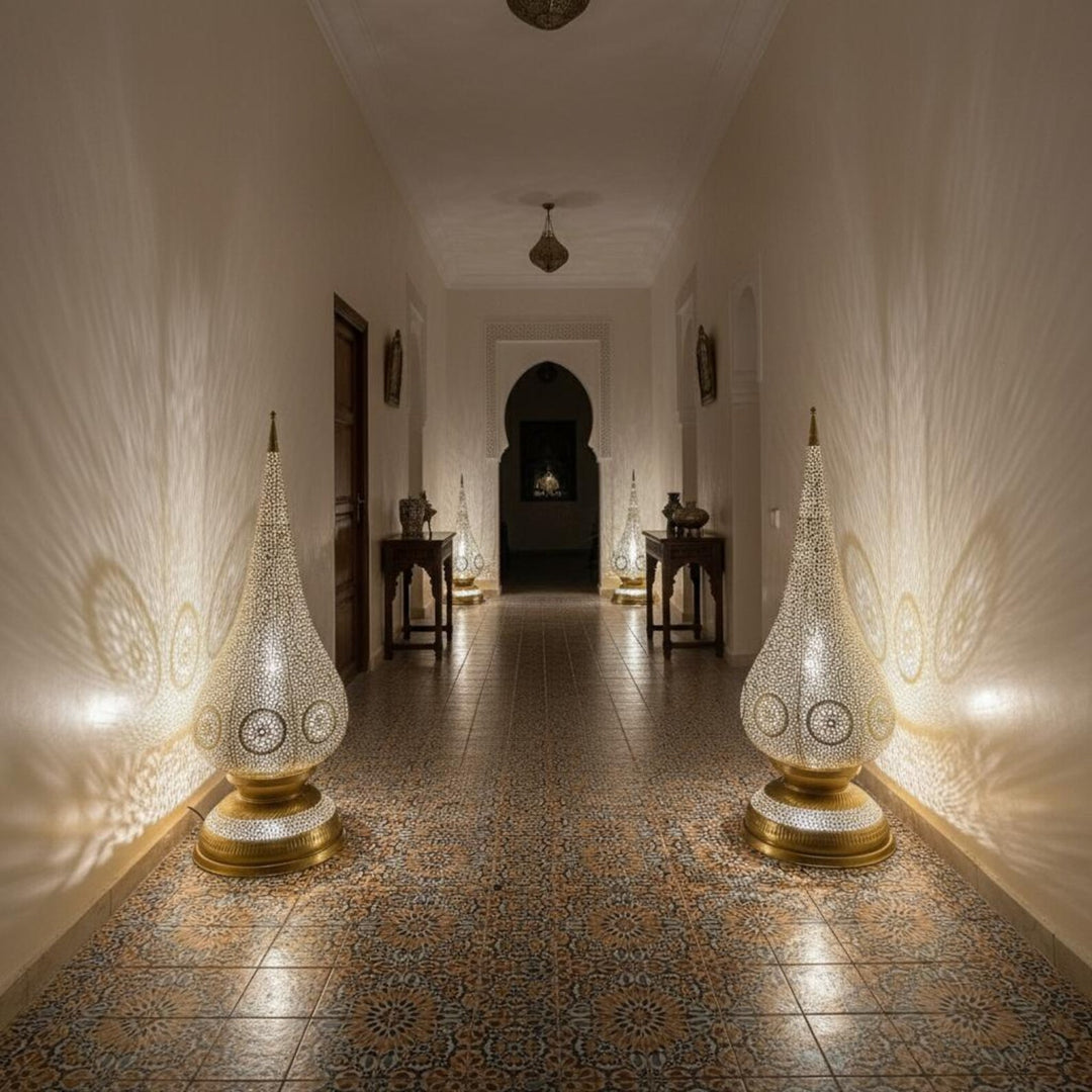 Handmade Moroccan Brass Table Lamp – Intricately Pierced Artisan Light