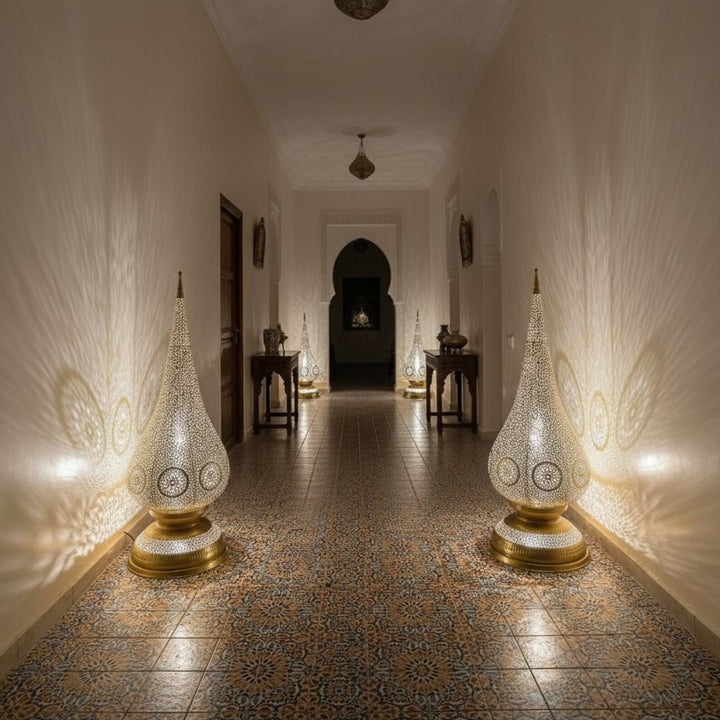 Handmade Moroccan Brass Table Lamp – Intricately Pierced Artisan Light