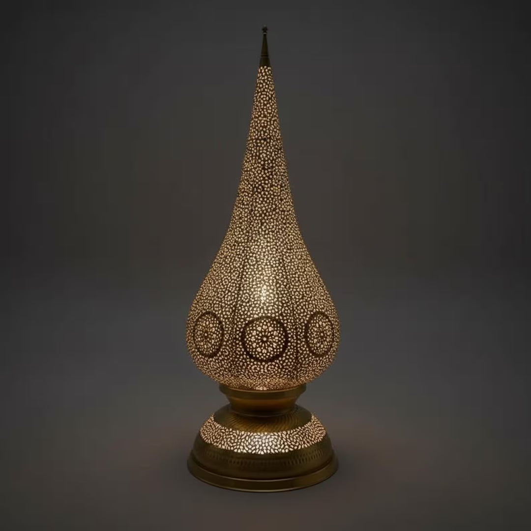 Handmade Moroccan Brass Table Lamp – Intricately Pierced Artisan Light
