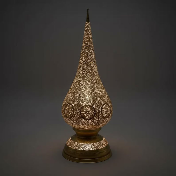 Handmade Moroccan Brass Table Lamp – Intricately Pierced Artisan Light