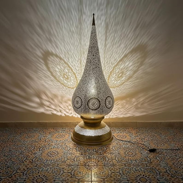 Handmade Moroccan Brass Table Lamp – Intricately Pierced Artisan Light