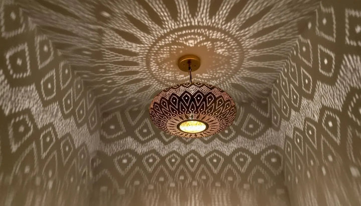 Moroccan Brass Pendant Light – Handcrafted Hanging Ceiling Lamp