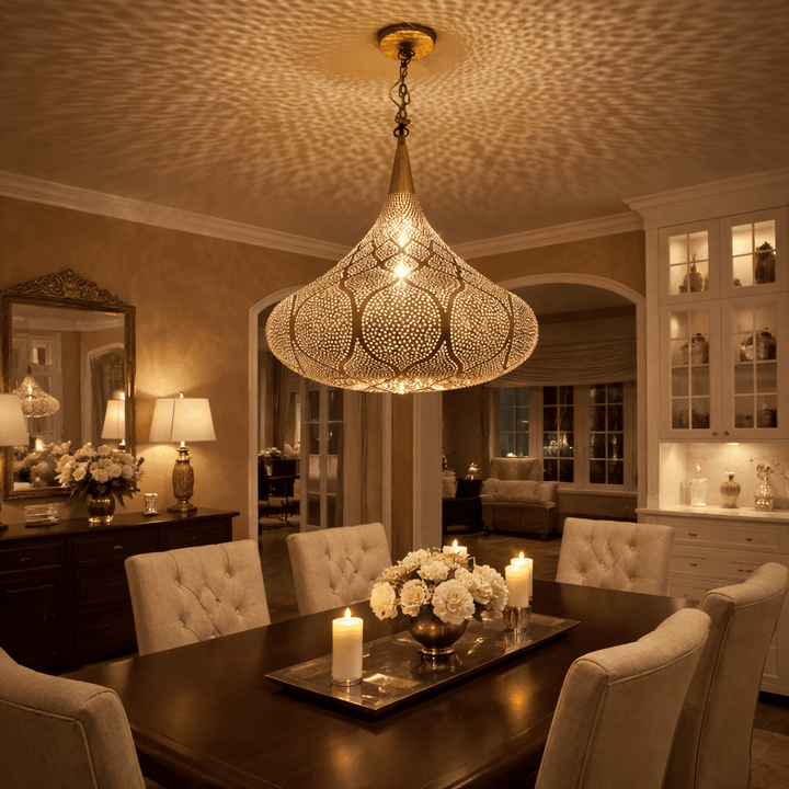 Handmade Moroccan Brass Pendant Light – Boho Ceiling Lamp