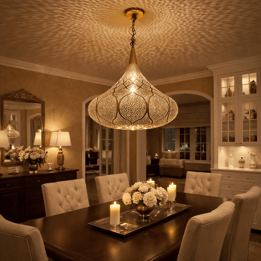 Handmade Moroccan Brass Pendant Light – Boho Ceiling Lamp