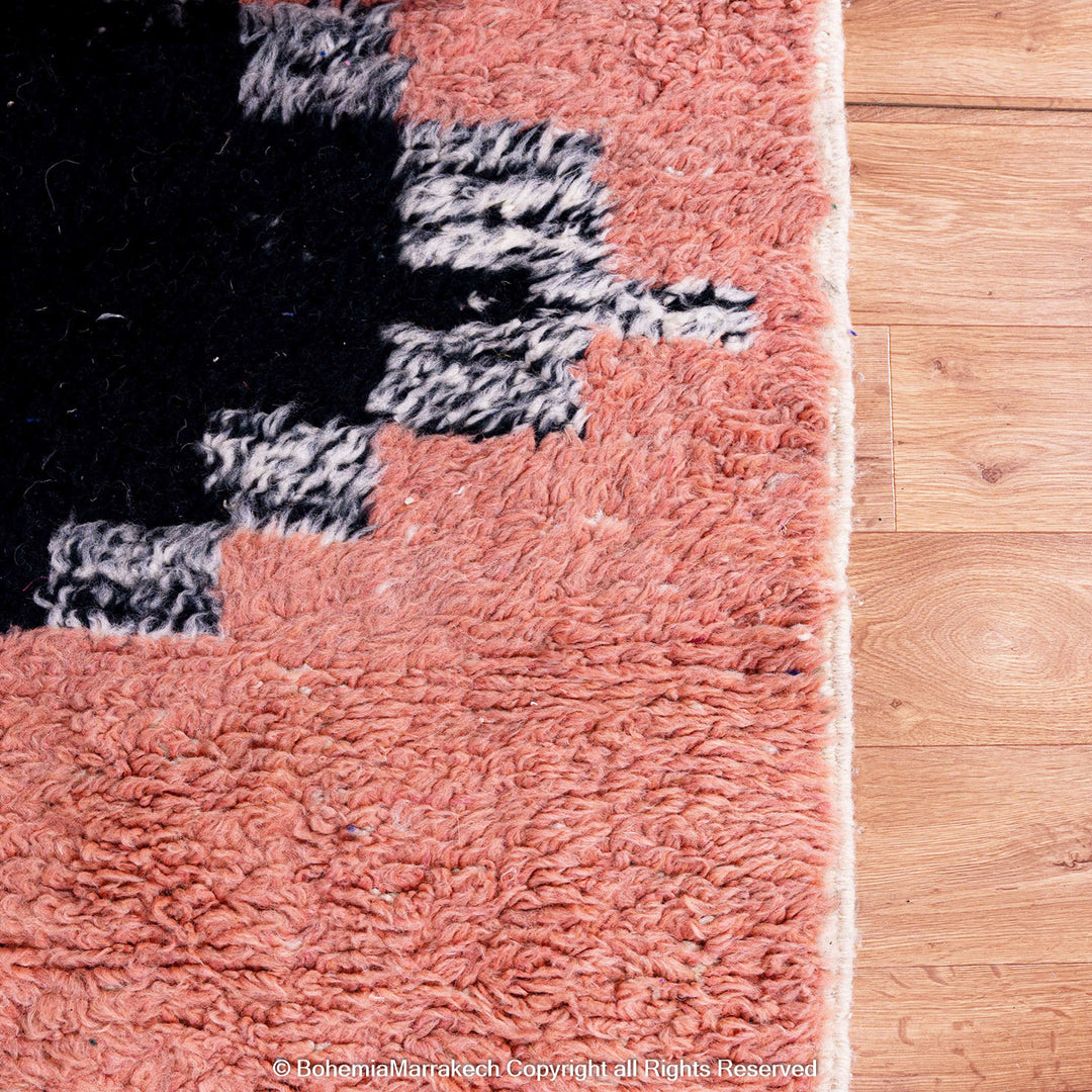Handmade color block Moroccan rug with orange, black, pink, and blue wool – Beni Ourain style