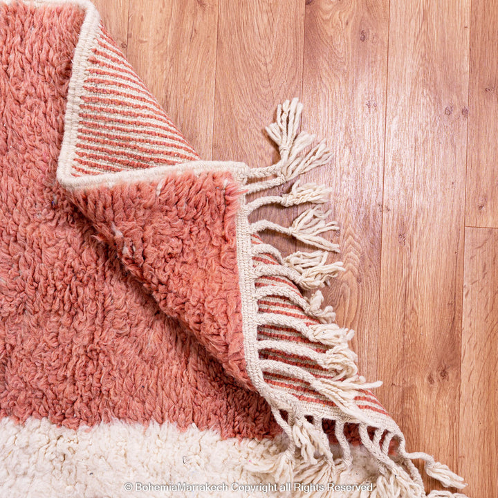 Handmade color block Moroccan rug with orange, black, pink, and blue wool – Beni Ourain style