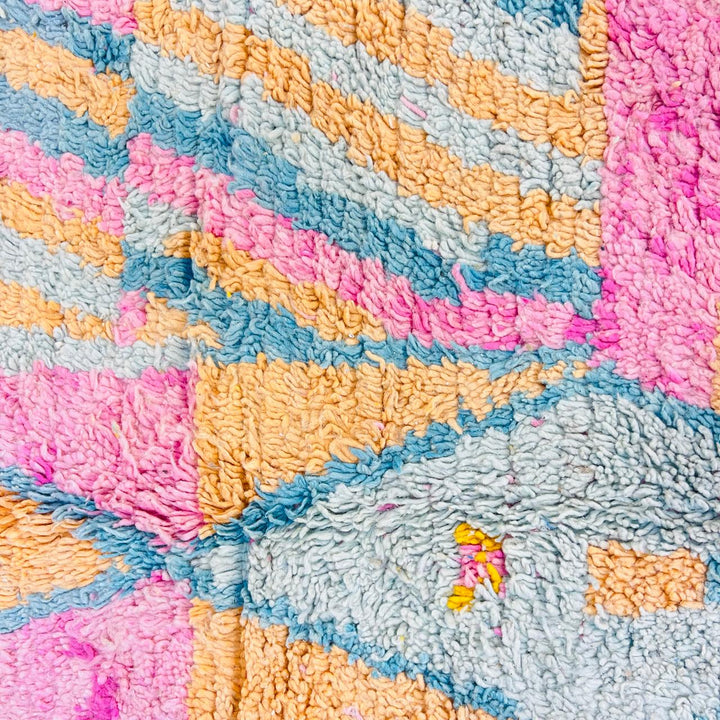 Vintage Moroccan wool rug with colorful Berber geometric pattern, handmade in Morocco